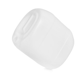 Photo of One plastic canister in air on white background