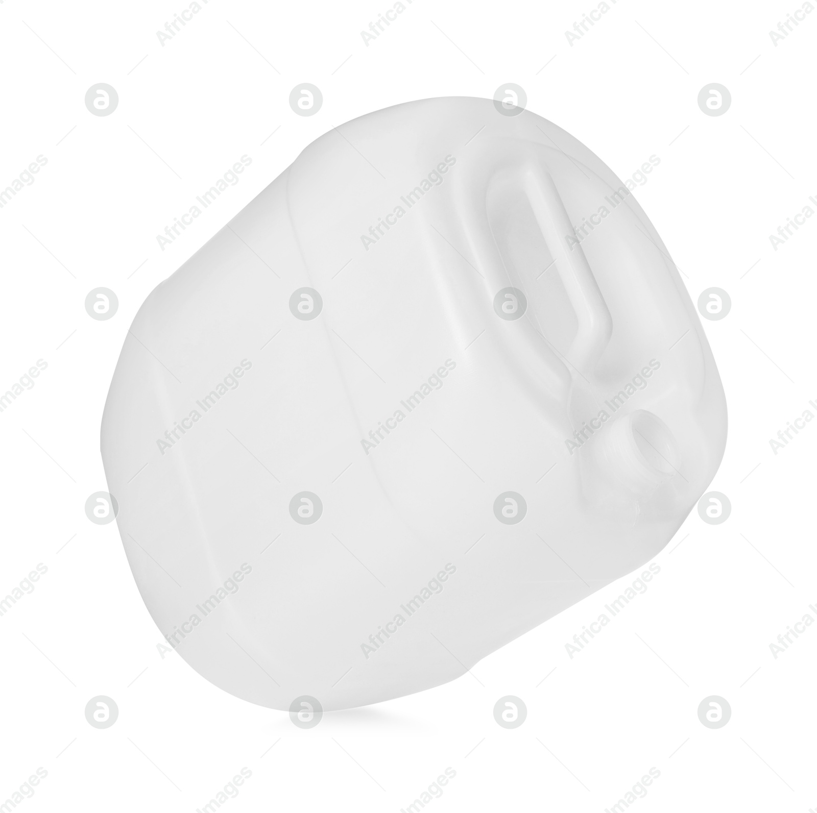 Photo of One plastic canister in air on white background