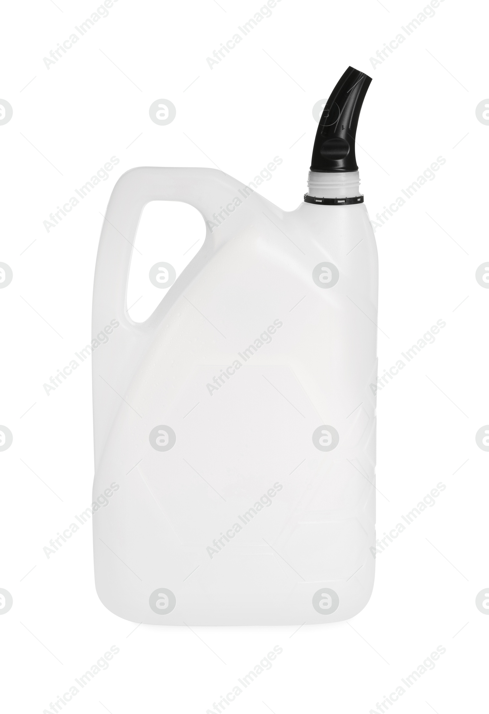 Photo of One plastic canister with spout on white background