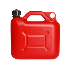 One red plastic canister on white background