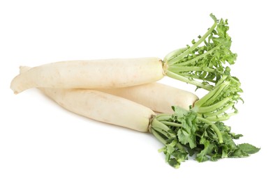 Photo of Whole fresh turnips isolated on white. Vegetable root