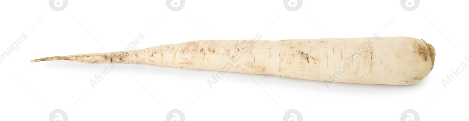 Photo of Whole fresh turnip isolated on white, above view. Vegetable root