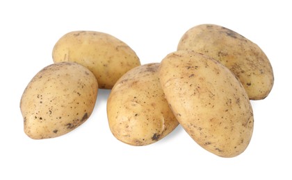 Photo of Fresh raw potatoes isolated on white. Vegetable root