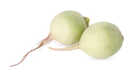 Photo of Whole fresh turnips isolated on white. Vegetable root