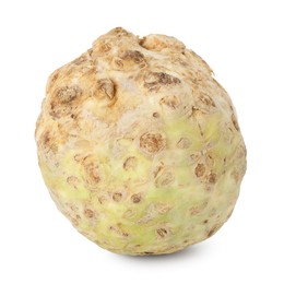 Photo of One fresh celery root isolated on white