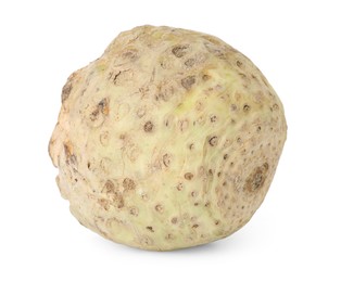 Photo of One fresh celery root isolated on white