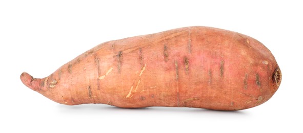 Photo of One fresh sweet potato isolated on white. Vegetable root