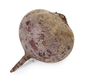 Photo of One fresh beetroot isolated on white, top view