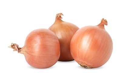 Photo of Fresh onions isolated on white. Vegetable root