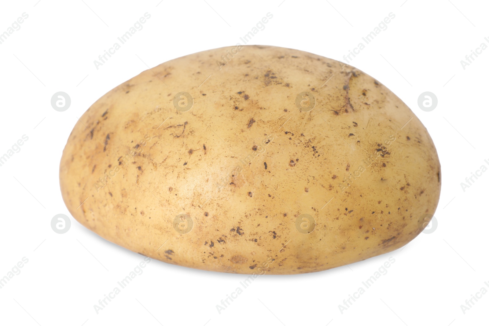 Photo of Fresh raw potato isolated on white, above view. Vegetable root