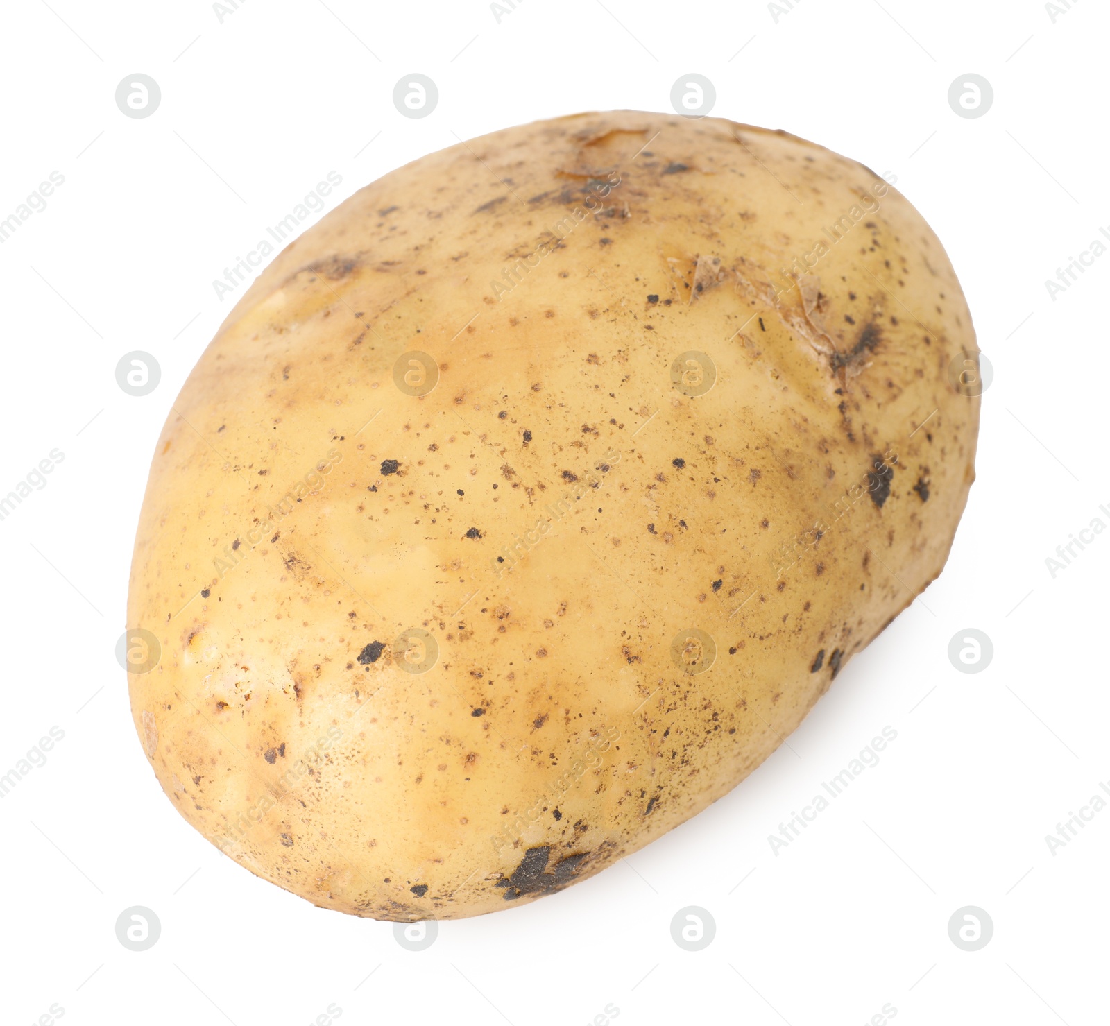 Photo of Fresh raw potato isolated on white, above view. Vegetable root