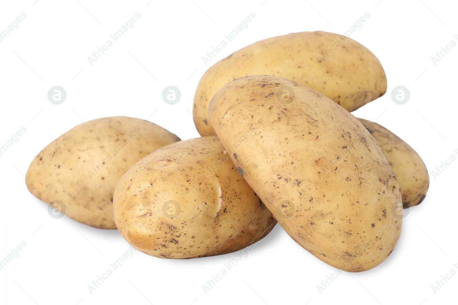 Photo of Fresh raw potatoes isolated on white. Vegetable root