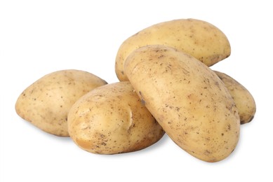 Photo of Fresh raw potatoes isolated on white. Vegetable root