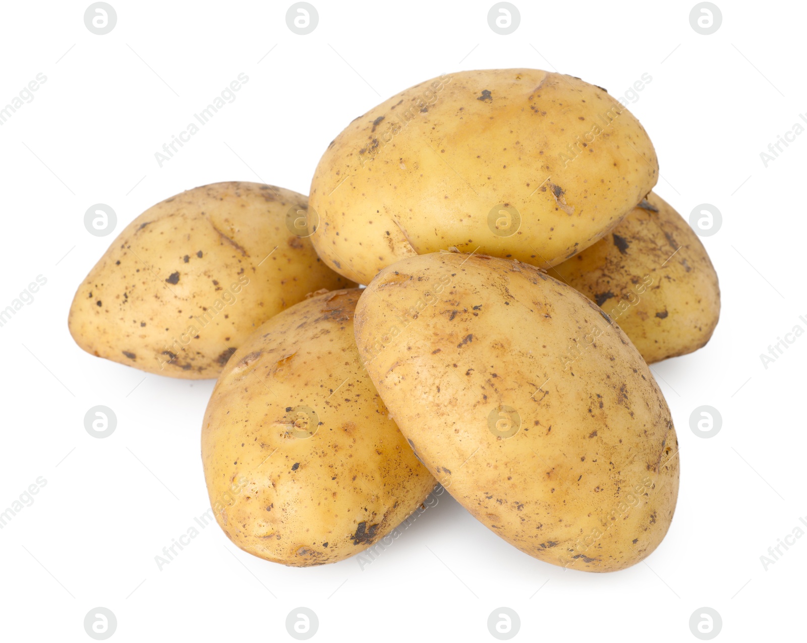 Photo of Fresh raw potatoes isolated on white. Vegetable root