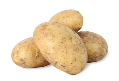 Photo of Fresh raw potatoes isolated on white. Vegetable root