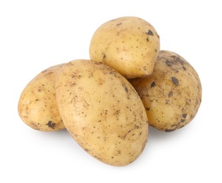 Photo of Fresh raw potatoes isolated on white. Vegetable root