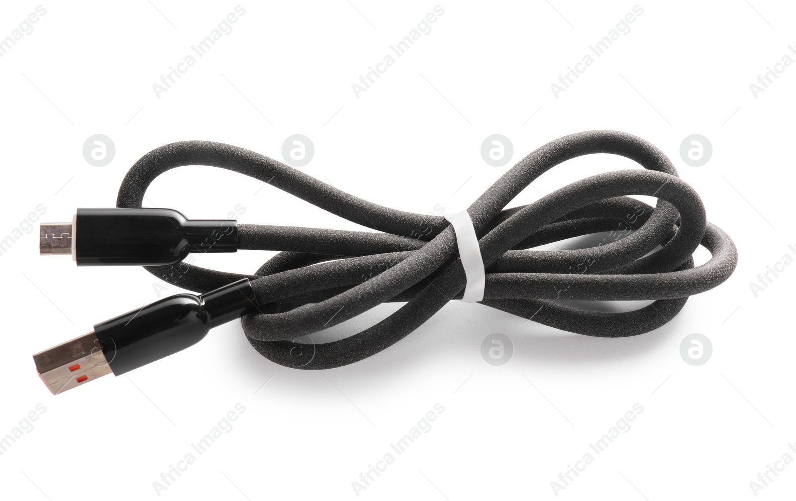 Photo of Black USB charge cable isolated on white