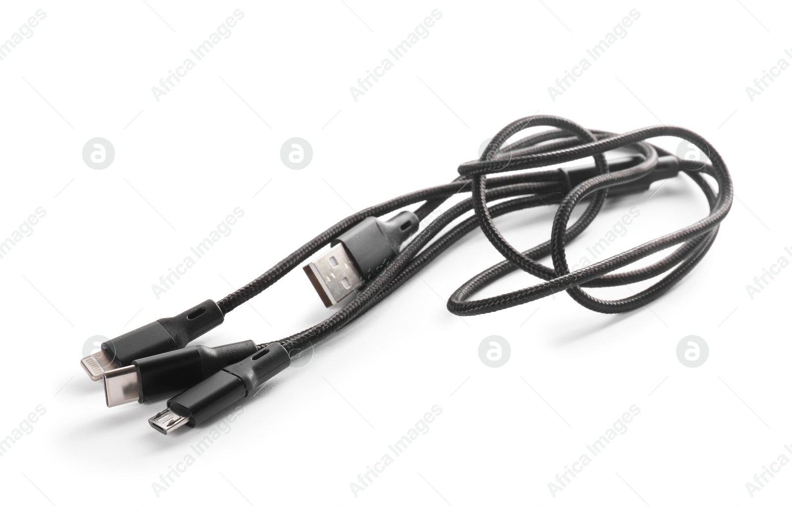 Photo of Black triple charge cable isolated on white