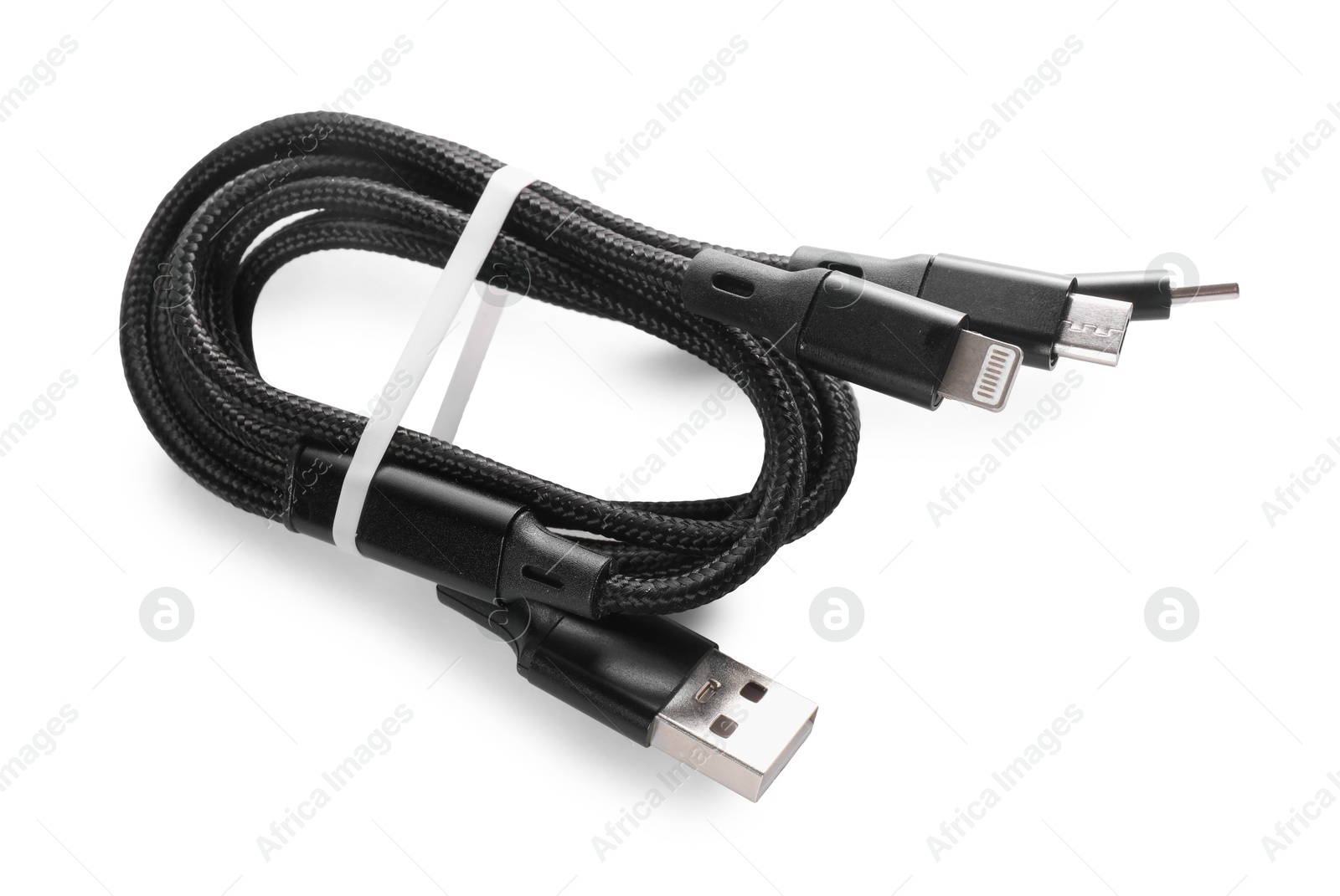 Photo of Black triple charge cable isolated on white