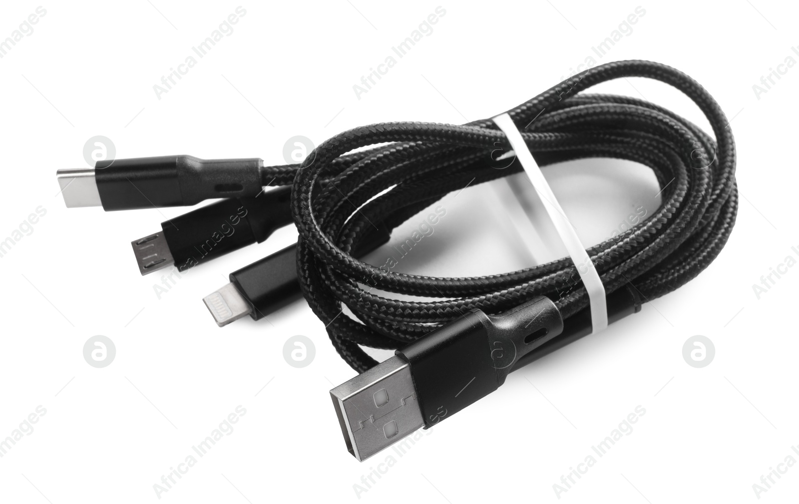 Photo of Black triple charge cable isolated on white