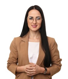 Photo of Portrait of English teacher on white background