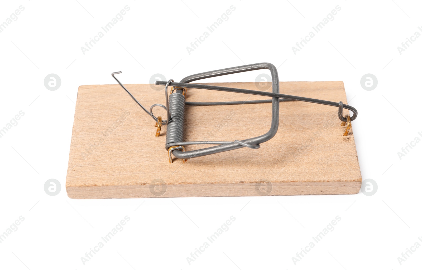 Photo of One spring-loaded bar mousetrap isolated on white