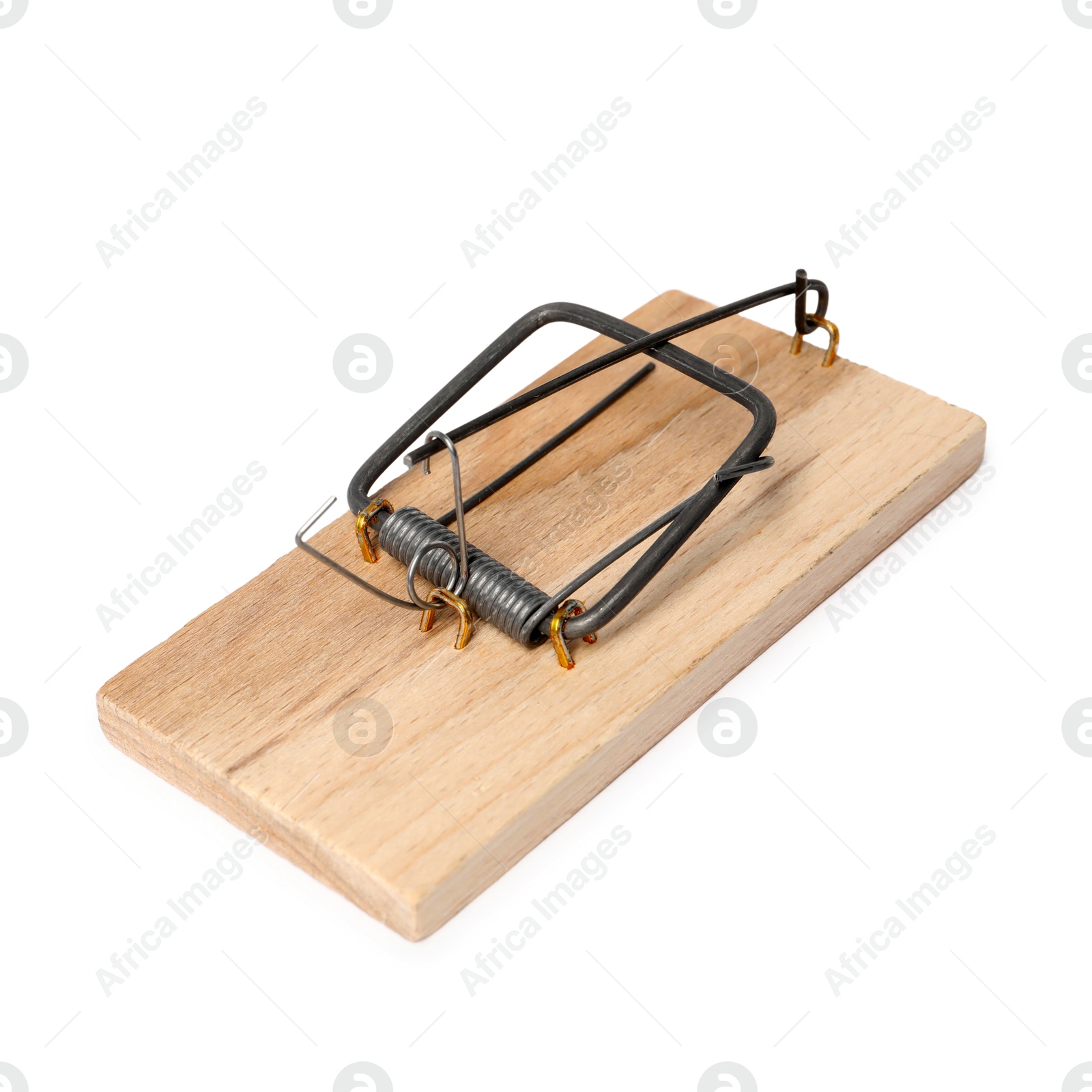 Photo of One spring-loaded bar mousetrap isolated on white