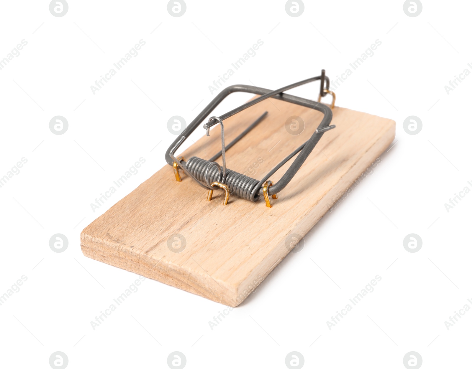 Photo of One spring-loaded bar mousetrap isolated on white