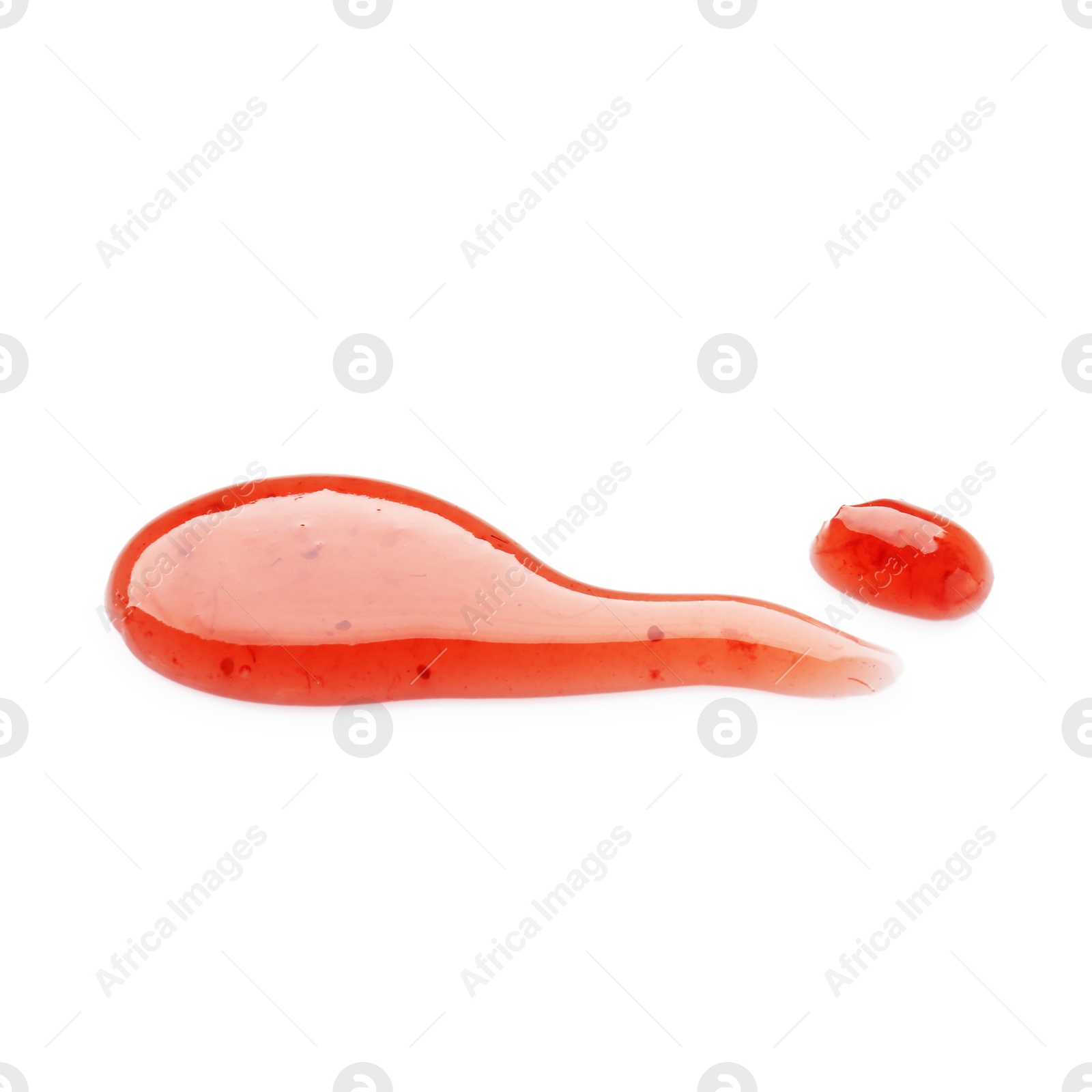 Photo of Sample of tasty strawberry sauce isolated on white