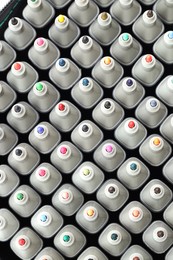 Photo of Many colorful markers as background, top view