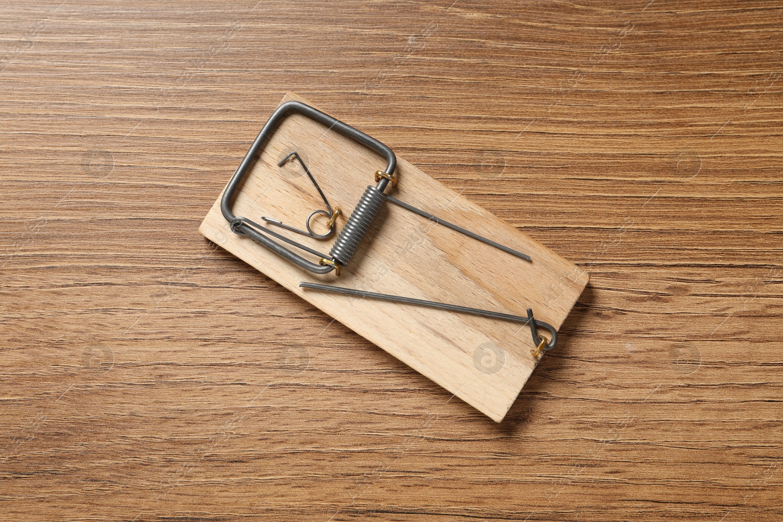 Photo of Spring-loaded bar mousetrap on floor, top view