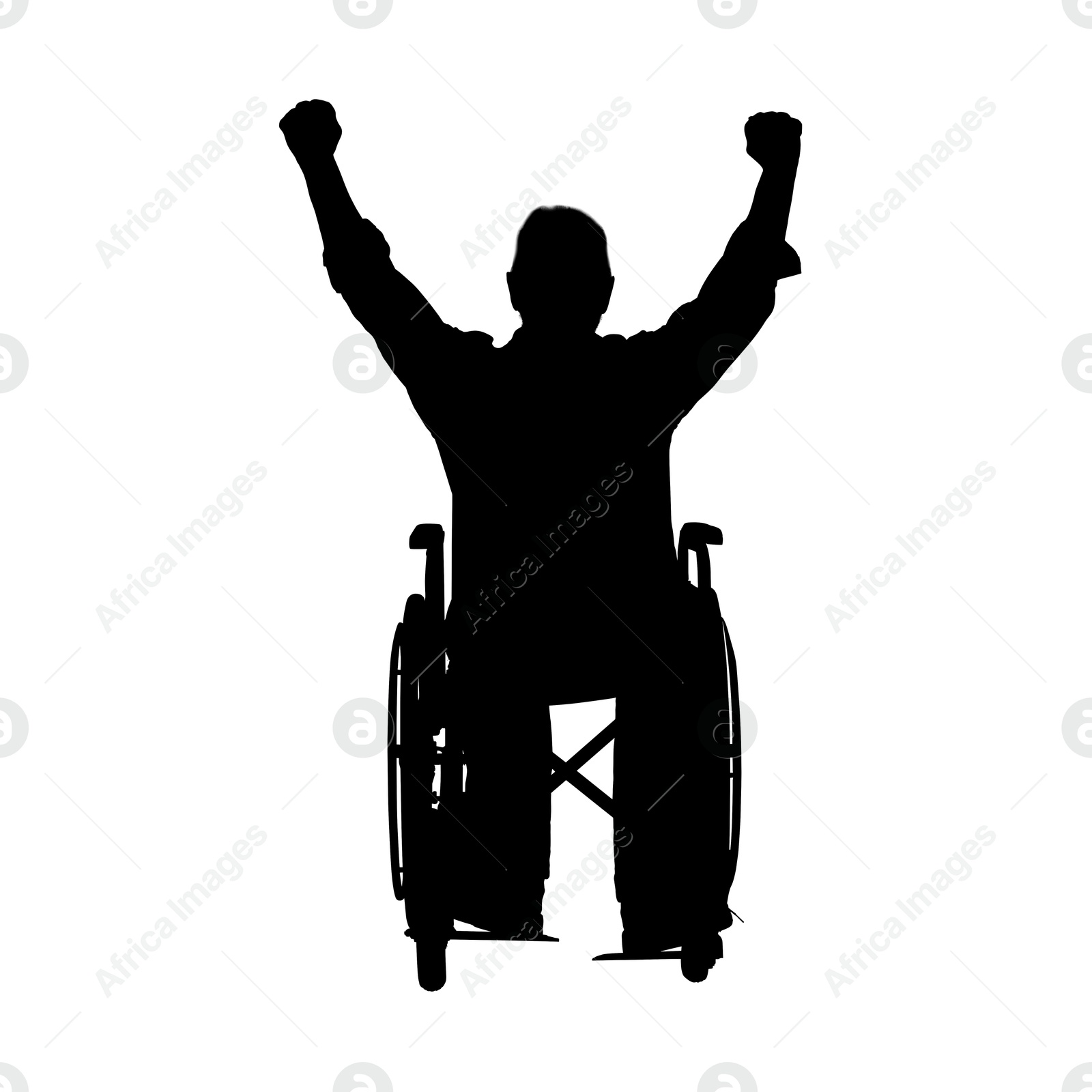 Image of Silhouette of happy man in wheelchair on white background