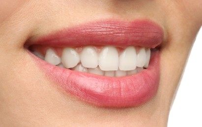 Image of Young woman with healthy teeth and beautiful smile, closeup