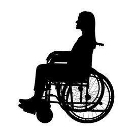 Image of Silhouette of woman in wheelchair on white background