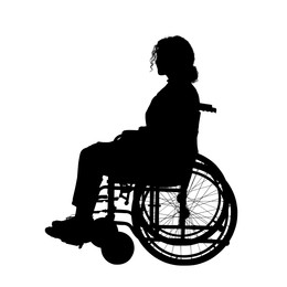 Silhouette of woman in wheelchair on white background