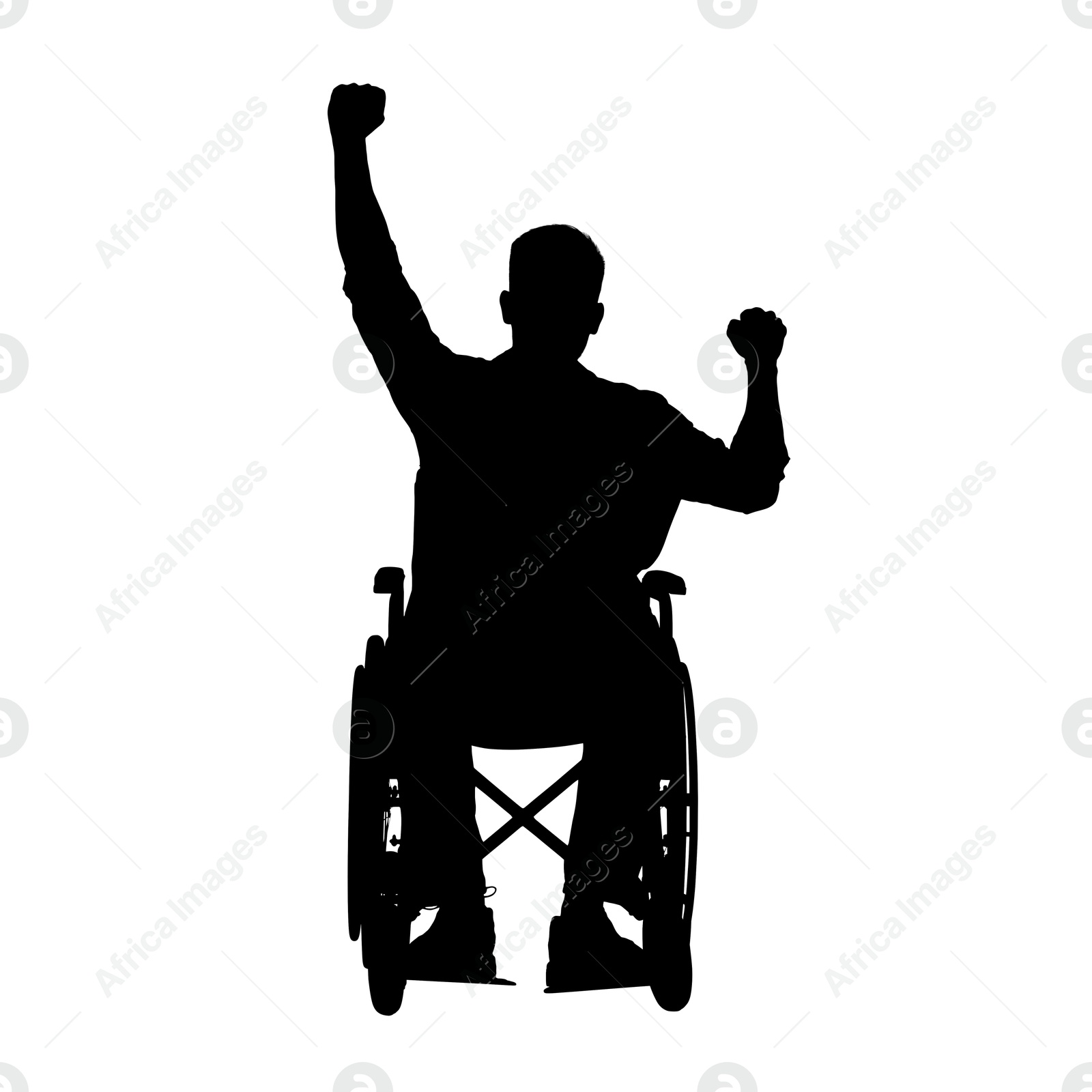 Image of Silhouette of happy man in wheelchair on white background