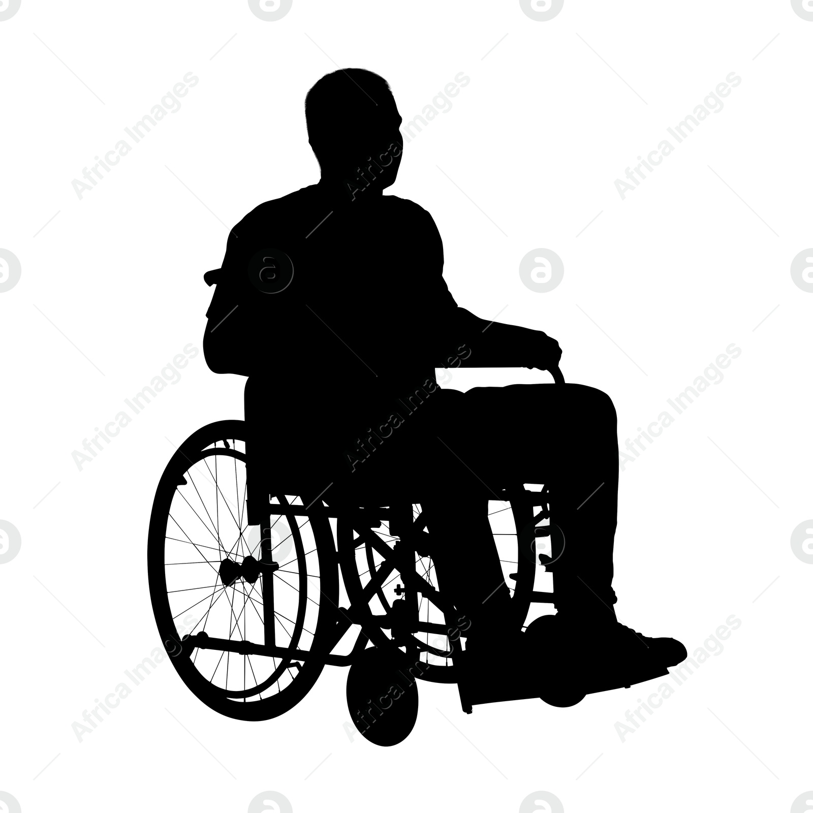 Image of Silhouette of man in wheelchair on white background