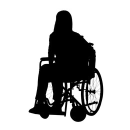 Image of Silhouette of woman in wheelchair on white background