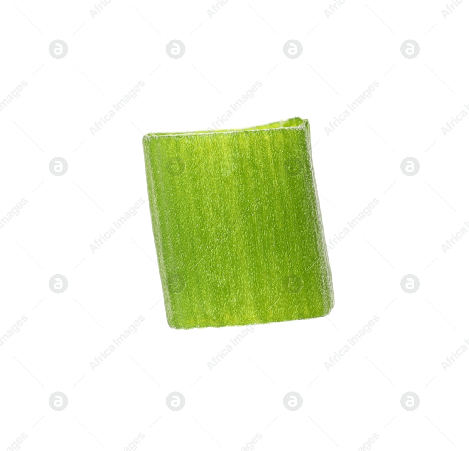 Photo of Piece of fresh chopped green onion isolated on white