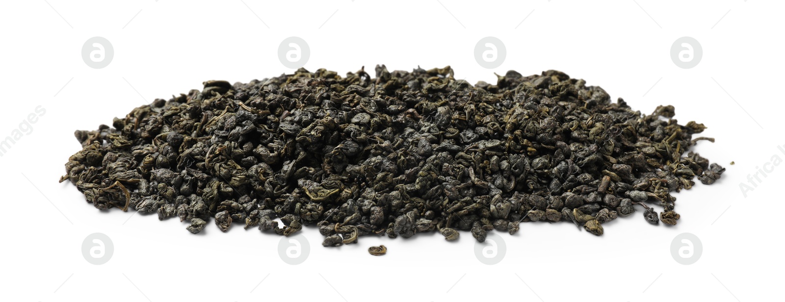 Photo of Pile of dry tea leaves isolated on white