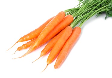 Photo of Fresh carrots isolated on white. Root vegetable