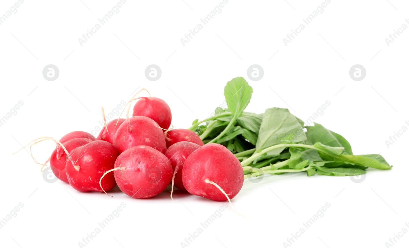 Photo of Fresh ripe radishes isolated on white. Root vegetable