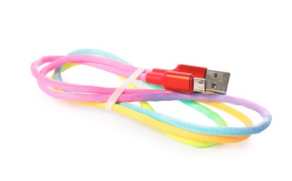 Photo of Colorful USB charge cable isolated on white