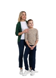 Photo of Happy mother and son on white background