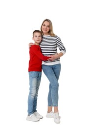 Photo of Happy mother and son on white background