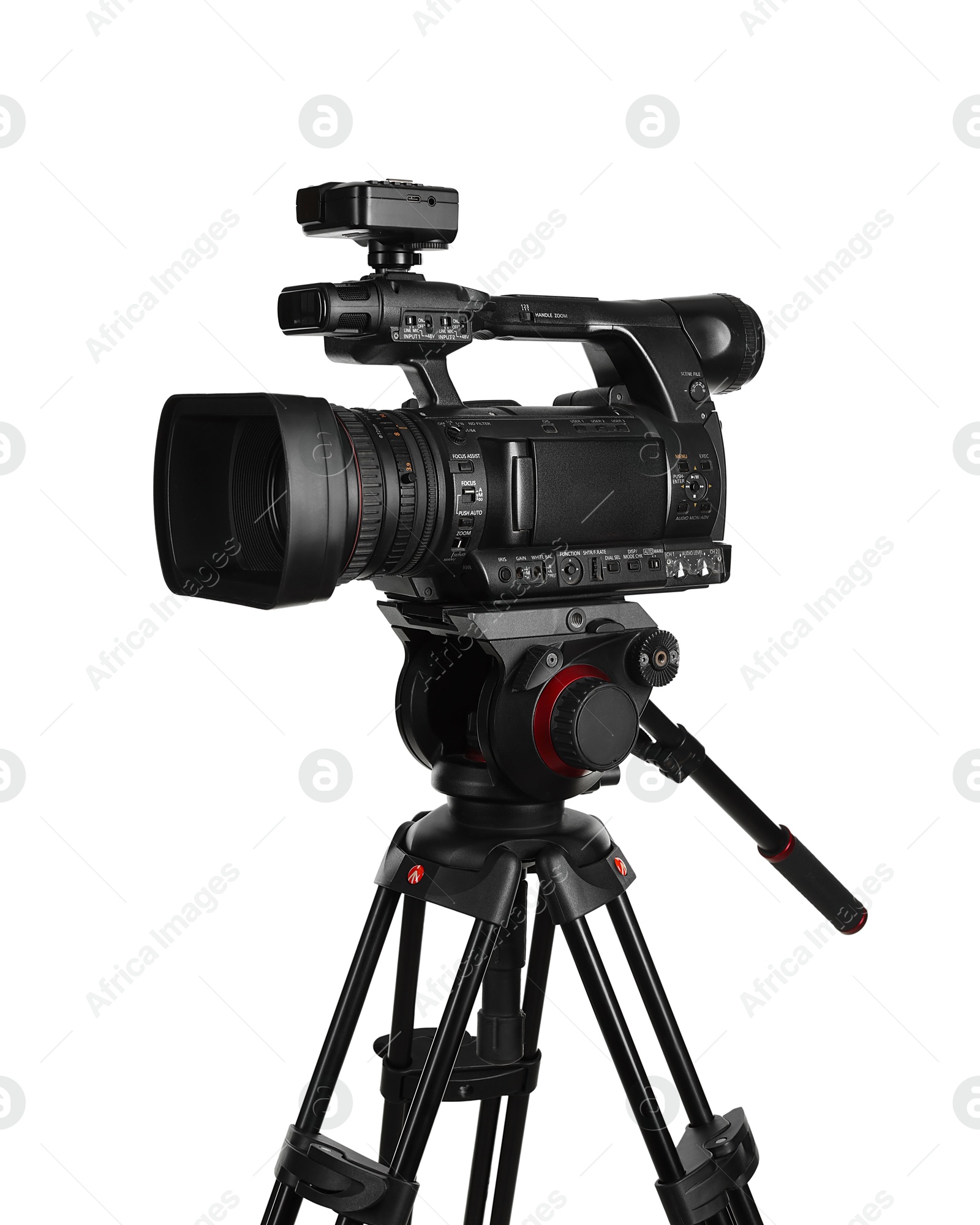 Photo of Modern professional video camera isolated on white