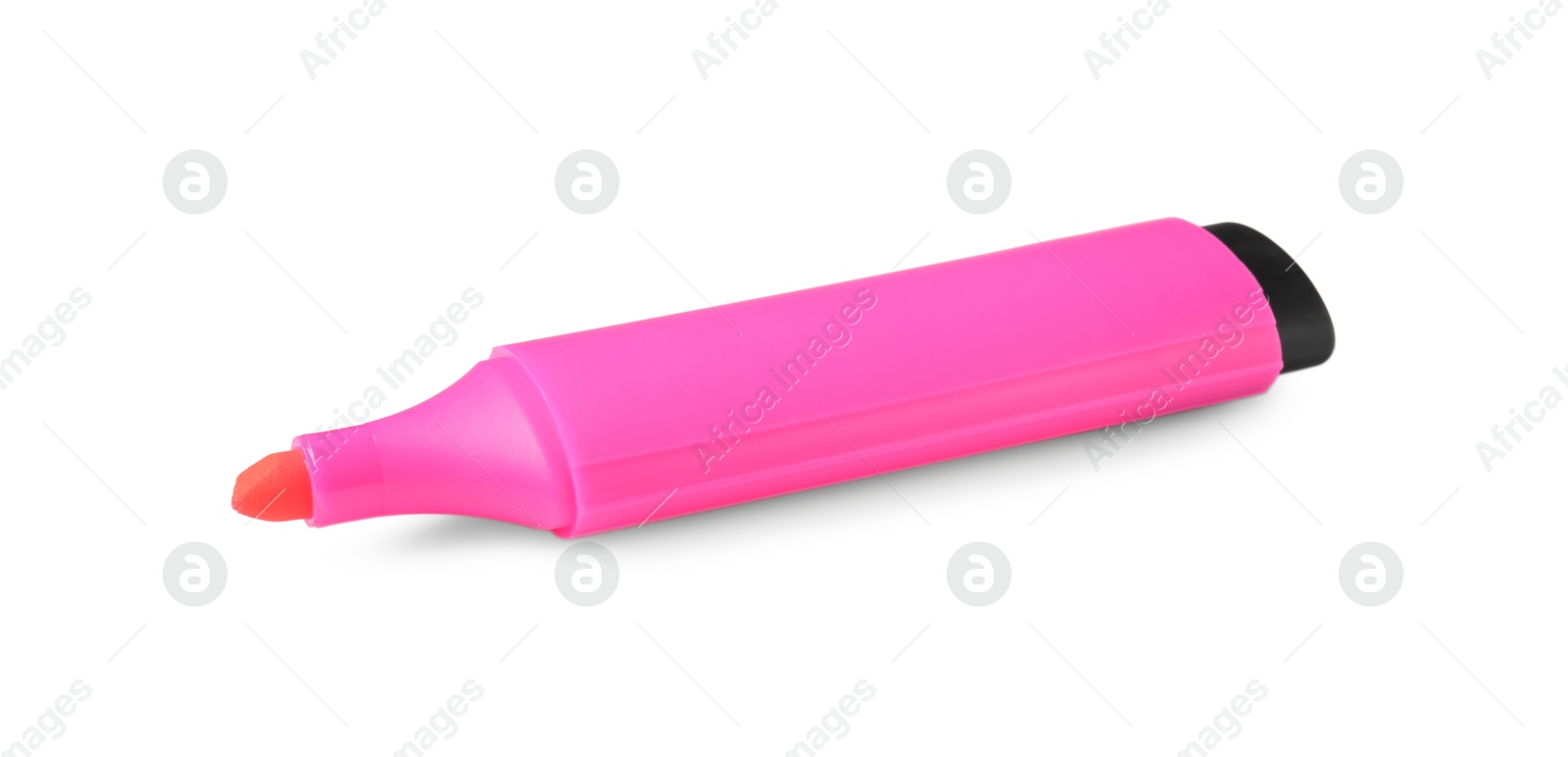 Photo of One bright highlighter isolated on white. School stationery