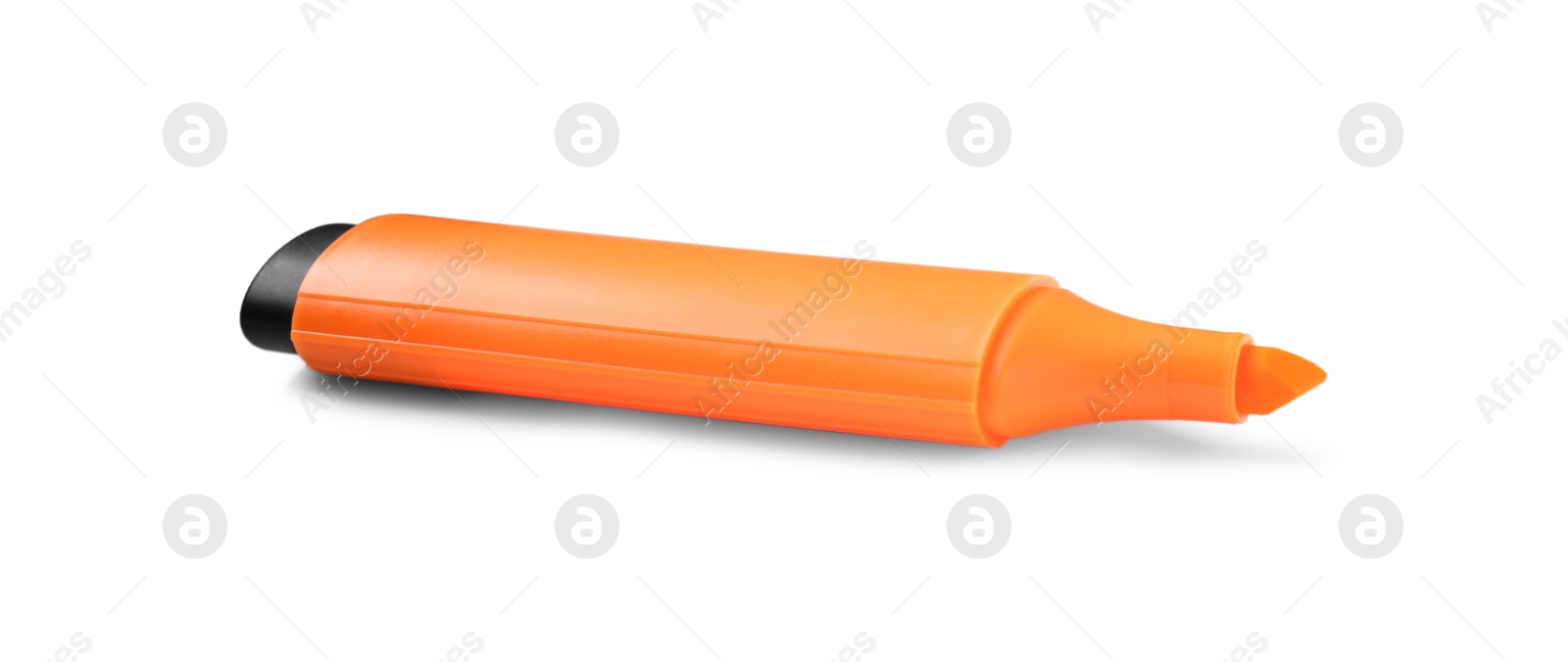 Photo of One bright highlighter isolated on white. School stationery