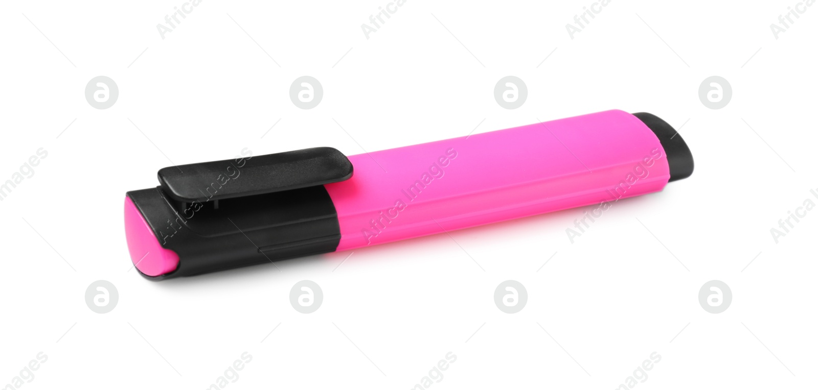 Photo of One bright highlighter isolated on white. School stationery