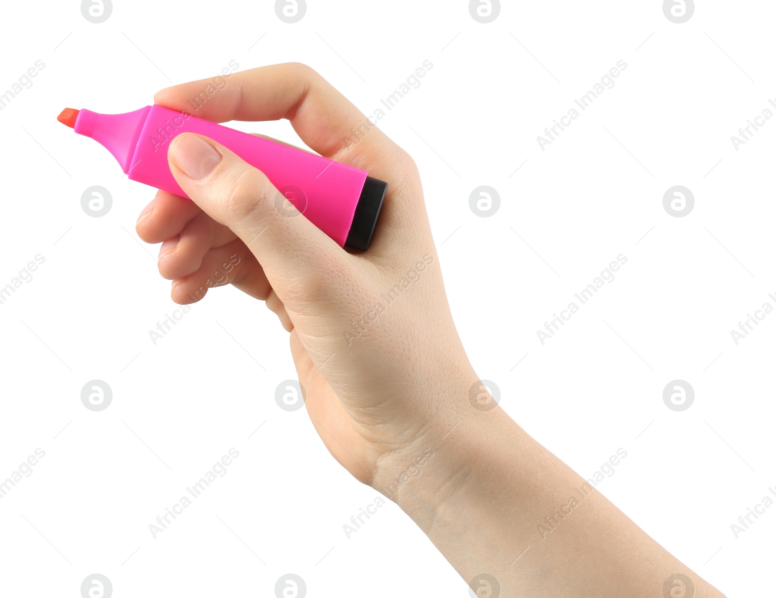 Photo of Woman with highlighter on white background, closeup